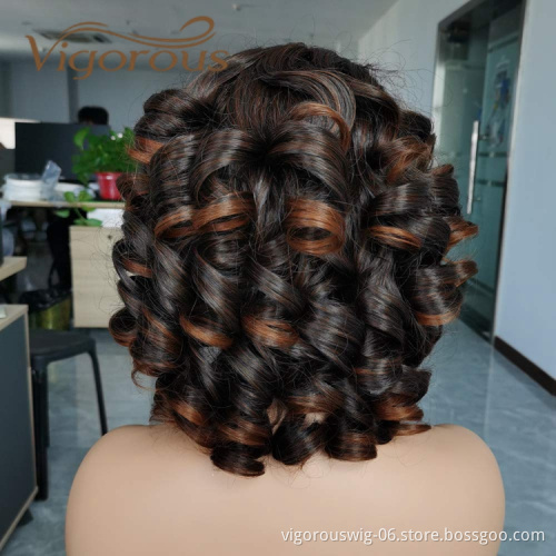 Vigorous Cheap Price Shoulder Length Mixed Brown Bob High Temperature Fiber Super Wave For Black Women Synthetic Hair Wigs